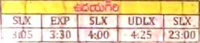 Badvel to Udayagiri Bus Timings